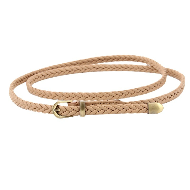 Ladies New Style Hand-Woven Braided Belt with Metal Buckle Women Waist Rope for Jeans Dress Decoration