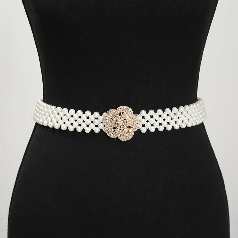 Ladies Pearl Fashion Diamond Flower Weave Rhinestone Temperament Waist Chain Decoration